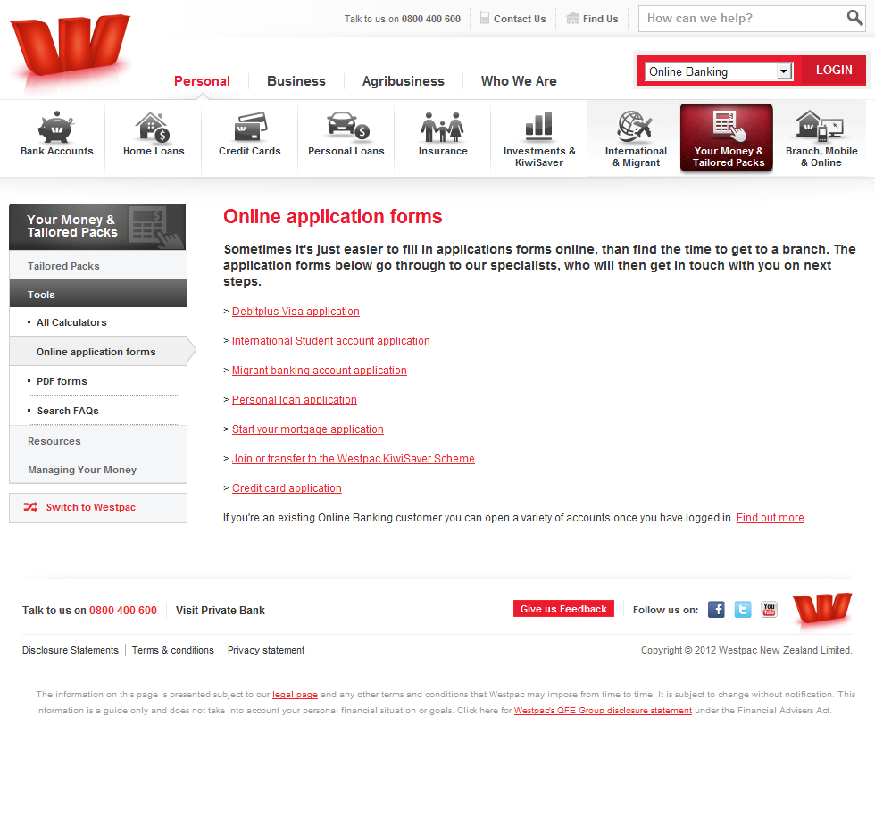 Master Card -Westpac NZ - Online application forms